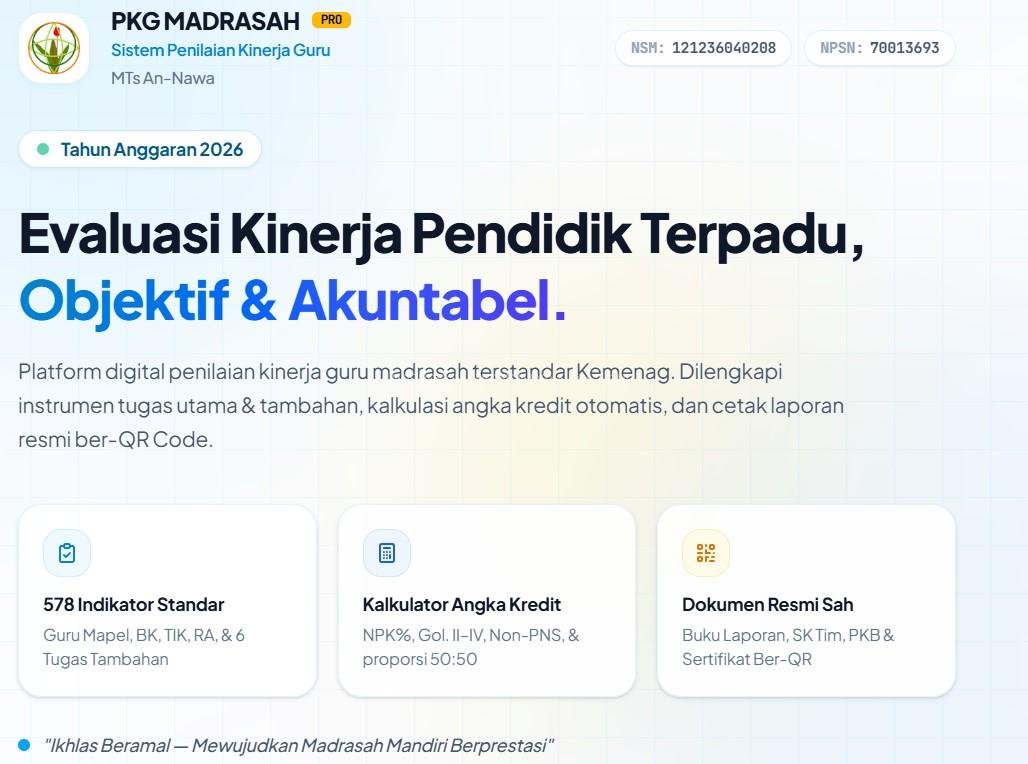Wujudkan Digitalisasi Tata Kelola GTK, MTs An-Nawa Resmi Luncurkan Aplikasi PKG MADRASAH Berbasis Web